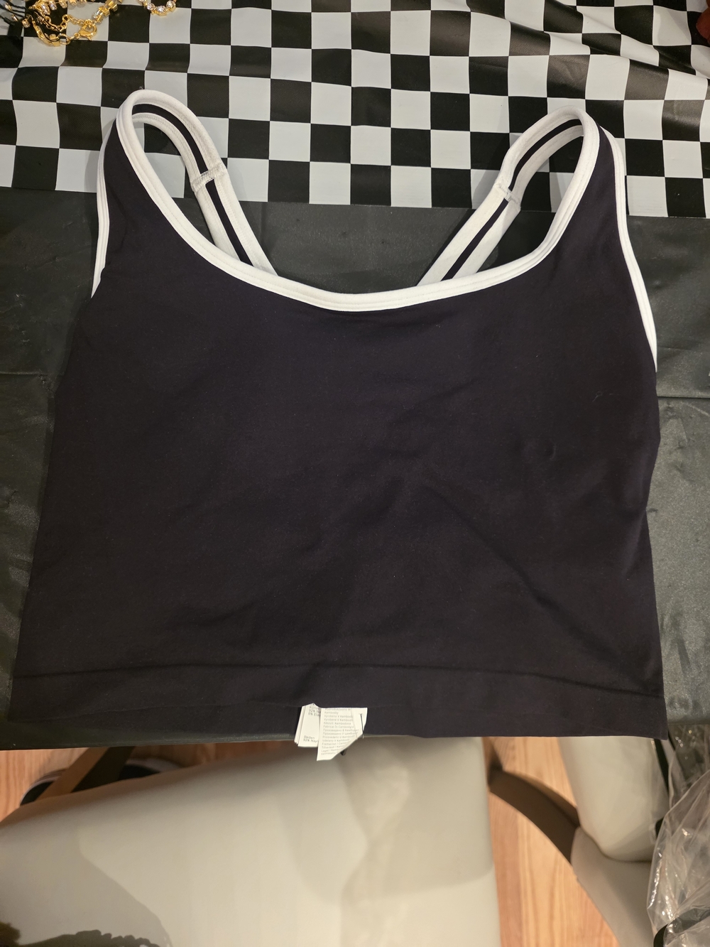 Fabletics Black Crop Sports Bra with White Trim